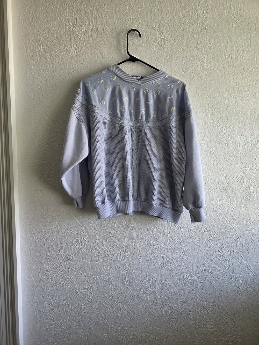 Casio Granycore pastel blue sweatshirt with embroidered floral accents